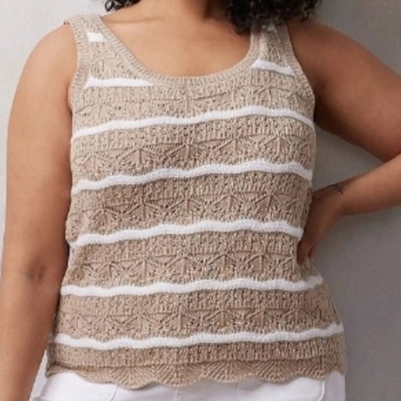 LC Lauren Conrad Tops - LC Lauren Conrad Pointelle Top Women 3X Beige White Sleeveless Lined Scallop Hem